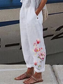 New Fashion Cotton Linen Women Pant Loose Elastic Waist Wide Leg Pants Spring Summer Casual Work Wear Trousers