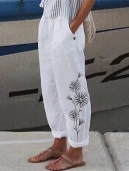 New Fashion Cotton Linen Women Pant Loose Elastic Waist Wide Leg Pants Spring Summer Casual Work Wear Trousers