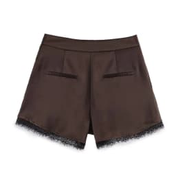 Spring Summer 2026 New Casual Lace Trim Satin Shorts Women's Versatile mid Waist All Match Short Pants Elegant Fashionable