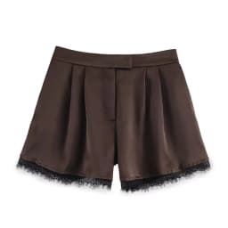 Spring Summer 2026 New Casual Lace Trim Satin Shorts Women's Versatile mid Waist All Match Short Pants Elegant Fashionable