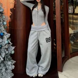 Hip Hop Grey Pants Loose Casual Sweatpants Wide Leg Pants for Women