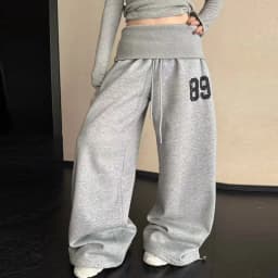 Hip Hop Grey Pants Loose Casual Sweatpants Wide Leg Pants for Women
