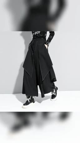 Korean Woman Pants New 2025 Black Loose False Two-piece Wide Legs Pants Ladies Casual Streetwear Hurajuku Trousers Ladies