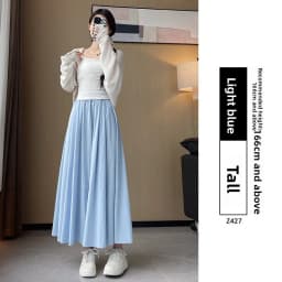 High Waist A-Line Skirt Wide Leg Pants Ice Silk Summer New Style Women's Clothing Commute Style Color Polyester Nylon