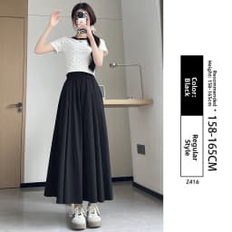 High Waist A-Line Skirt Wide Leg Pants Ice Silk Summer New Style Women's Clothing Commute Style Color Polyester Nylon