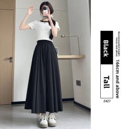 High Waist A-Line Skirt Wide Leg Pants Ice Silk Summer New Style Women's Clothing Commute Style Color Polyester Nylon