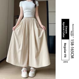 High Waist A-Line Skirt Wide Leg Pants Ice Silk Summer New Style Women's Clothing Commute Style Color Polyester Nylon