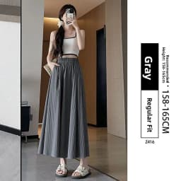 High Waist A-Line Skirt Wide Leg Pants Ice Silk Summer New Style Women's Clothing Commute Style Color Polyester Nylon