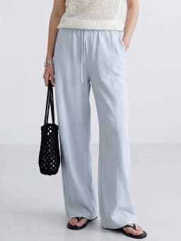 Cotton Summer Pants For Women Wide Leg Blue Trousers With Elastic Band Straight Leg Bottoms White Women's Pants Summer Loose