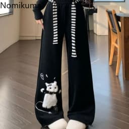 2025 New Bottoms Japanese Sweatpants Fashion Sweet Wide Leg Pants for Women Pantalon Femme Casual Cute Cat Embroidery Trousers