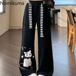 2025 New Bottoms Japanese Sweatpants Fashion Sweet Wide Leg Pants for Women Pantalon Femme Casual Cute Cat Embroidery Trousers