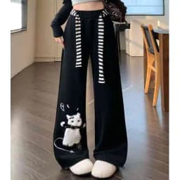 2025 New Bottoms Japanese Sweatpants Fashion Sweet Wide Leg Pants for Women Pantalon Femme Casual Cute Cat Embroidery Trousers