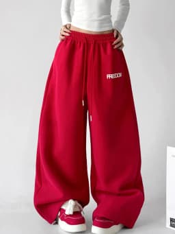 Streetwear Red Sweatpants Women High Waist Y2K Vintage Letter Loose Pant American Hip Hop Harajuku Spring Bf Retro Trousers New