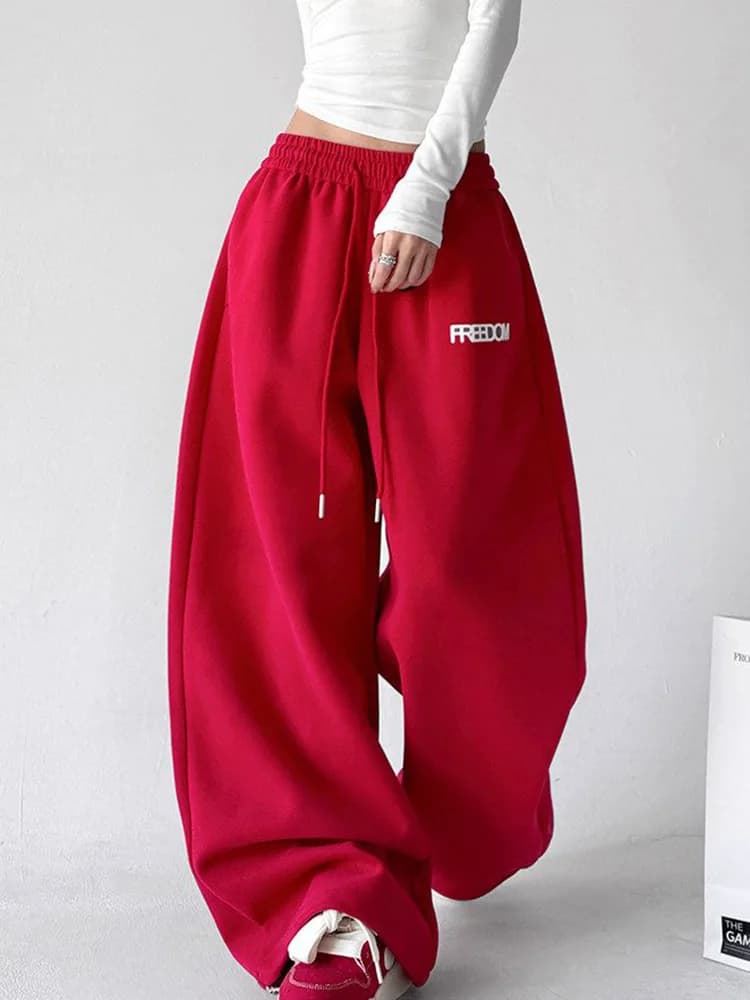 Streetwear Red Sweatpants Women High Waist Y2K Vintage Letter Loose Pant American Hip Hop Harajuku Spring Bf Retro Trousers New