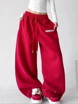 Streetwear Red Sweatpants Women High Waist Y2K Vintage Letter Loose Pant American Hip Hop Harajuku Spring Bf Retro Trousers New