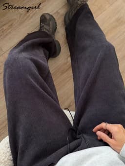 Streamgirl Women Winter Corduroy Pants Dark Brown With Thick Warm Fleece Trousers Corduroy High Waist Loose Pants For Women