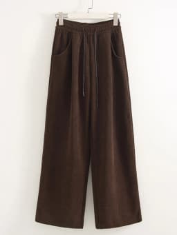Streamgirl Women Winter Corduroy Pants Dark Brown With Thick Warm Fleece Trousers Corduroy High Waist Loose Pants For Women