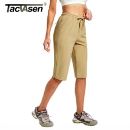 TACVASEN Womens Quick Dry Hiking Capris 4-Way Stretch Knee Length Pants Elastic Drawstring Waist Split Hem Cropped Trousers