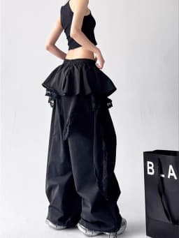 Black Cargo Pants Women Streetwear Lace Patchwork White Wide Leg Pants Summer Gyaru Harajuku Korean Baggy Trousers New