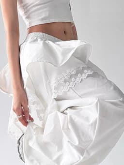 Black Cargo Pants Women Streetwear Lace Patchwork White Wide Leg Pants Summer Gyaru Harajuku Korean Baggy Trousers New