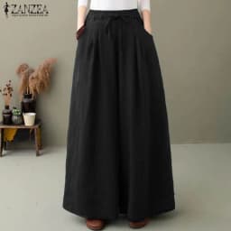 ZANZEA Elegant Women's Wide Leg Pants Autumn Trousers Casual Drawstring Pantalon Palazzo Female Elastic Waist Turnip Oversized