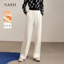 Amii Thicken Women's Pants 2025 Winter New Warm Straight Casual Trousers Women's Solid Knitting Sweatpants For Woman 12544039