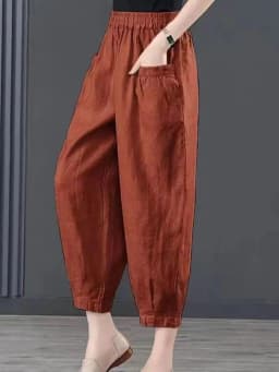 Ice Silk Cotton Linen High Waist Elastic Lantern Pants Women's Loose Harlan Pants Asymmetric Commute Sle Summer 2025