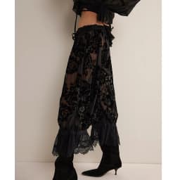 Women Retro Lace Sheer Long Bloomers y2k Aesthetic Elastic Mid Rise Floral Ruffle Pantaloons Flared Pants Loungewear Bottoms