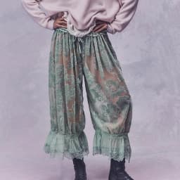 Women Retro Lace Sheer Long Bloomers y2k Aesthetic Elastic Mid Rise Floral Ruffle Pantaloons Flared Pants Loungewear Bottoms