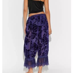 Women Retro Lace Sheer Long Bloomers y2k Aesthetic Elastic Mid Rise Floral Ruffle Pantaloons Flared Pants Loungewear Bottoms