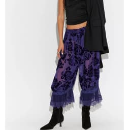 Women Retro Lace Sheer Long Bloomers y2k Aesthetic Elastic Mid Rise Floral Ruffle Pantaloons Flared Pants Loungewear Bottoms
