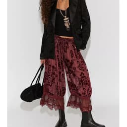 Women Retro Lace Sheer Long Bloomers y2k Aesthetic Elastic Mid Rise Floral Ruffle Pantaloons Flared Pants Loungewear Bottoms