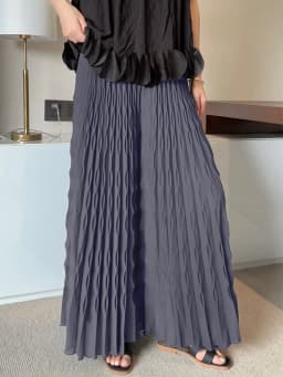 LANMREM Pleated New Elastic Waist Women's Wide Leg Pants Chic Elegant Design Handmade Pleated Stretch Loose Long Pants 2DB3646