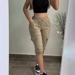 Summer Women's Slim-Fit Capri Trousers Solid Color Casual Multiple Pocket Lace-Up High Waist Tight Leggings Capri Pants 2025