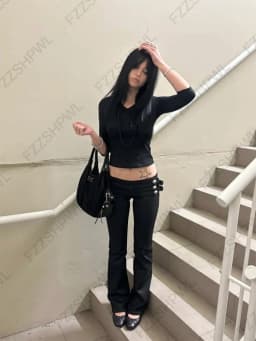 American Retro Fashionable Aesthetics Women Y2K Millennium Functional Style Trousers Sexy Slim Fit Chic Trendy Gyaru Black Pants