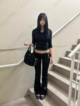 American Retro Fashionable Aesthetics Women Y2K Millennium Functional Style Trousers Sexy Slim Fit Chic Trendy Gyaru Black Pants