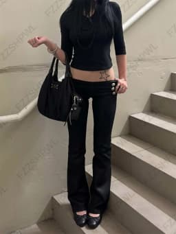 American Retro Fashionable Aesthetics Women Y2K Millennium Functional Style Trousers Sexy Slim Fit Chic Trendy Gyaru Black Pants