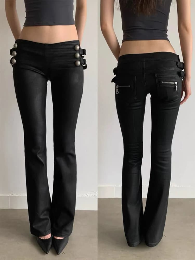 American Retro Fashionable Aesthetics Women Y2K Millennium Functional Style Trousers Sexy Slim Fit Chic Trendy Gyaru Black Pants