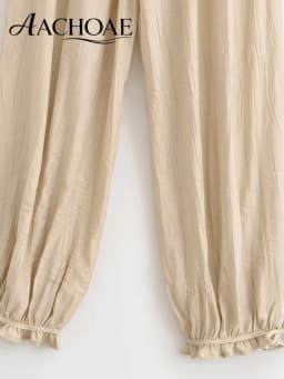 Women Wide Leg Lounge Pants Elastic Waist Casual Loose Trousers with Bow Tie Hem