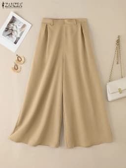 ZANZEA Stylish Women's Wide Leg Pants Elegant High Waist Loose Solid Color Trousers 2025 Autumn Commuting Streetwear S-3XL