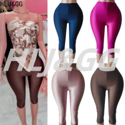 HLJ&GG Fashion Solid Stretchy Skinny Pants Women High Waisted Fluorescent Color Bottoms Summer New Female Streetwear Pants 2025