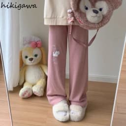 Sweatpants Women Japanese Chic Y2k Pants Cute Pantalon Femme 2025 New Bottoms Cat Embroidery Straight Tunic High Waist Trousers