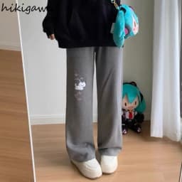 Sweatpants Women Japanese Chic Y2k Pants Cute Pantalon Femme 2025 New Bottoms Cat Embroidery Straight Tunic High Waist Trousers