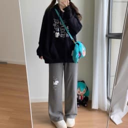 Sweatpants Women Japanese Chic Y2k Pants Cute Pantalon Femme 2025 New Bottoms Cat Embroidery Straight Tunic High Waist Trousers