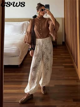Chic Lace Long Trousers Women French Romantic Floral Sheer Wide Leg Pants Female Casual Spring Summer Jogger Pant Lady 2026