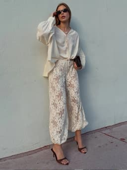 Chic Lace Long Trousers Women French Romantic Floral Sheer Wide Leg Pants Female Casual Spring Summer Jogger Pant Lady 2026
