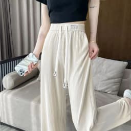Slim Fit Ice Silk Wide Leg Pants Women's Summer Thin Casual High Waist Drapey Loose Slimming Straight Long Trousers