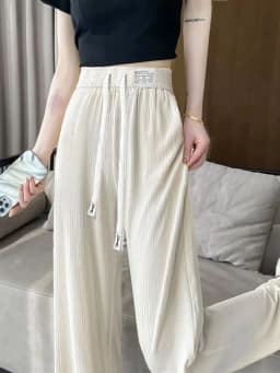 Slim Fit Ice Silk Wide Leg Pants Women's Summer Thin Casual High Waist Drapey Loose Slimming Straight Long Trousers