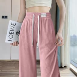 Slim Fit Ice Silk Wide Leg Pants Women's Summer Thin Casual High Waist Drapey Loose Slimming Straight Long Trousers