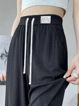 Slim Fit Ice Silk Wide Leg Pants Women's Summer Thin Casual High Waist Drapey Loose Slimming Straight Long Trousers